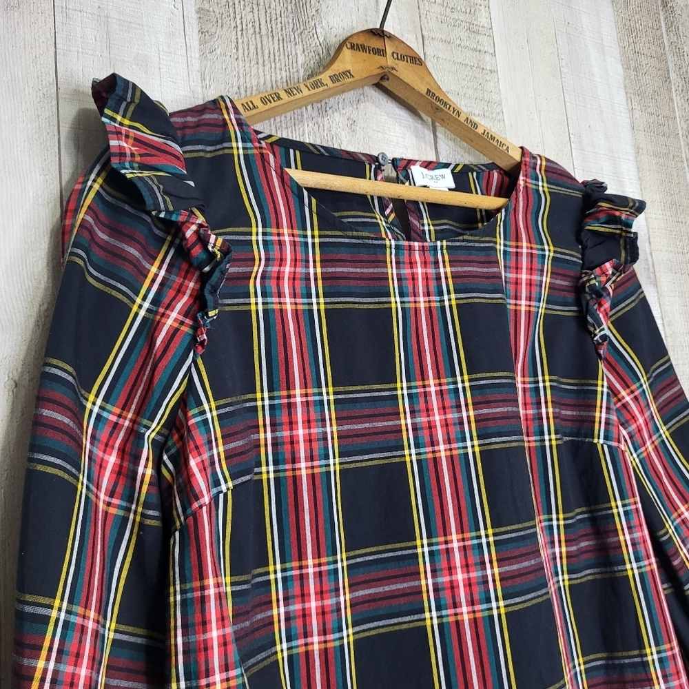 J.CREW Plaid Ruffle Shoulder Women's Top. Black & Red. Size Small - Picture 2 of 10